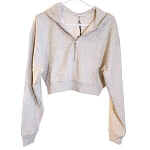 WEWOREWHAT NWT Half Zip Cropped Fleece Hoodie in Gray, Size Small